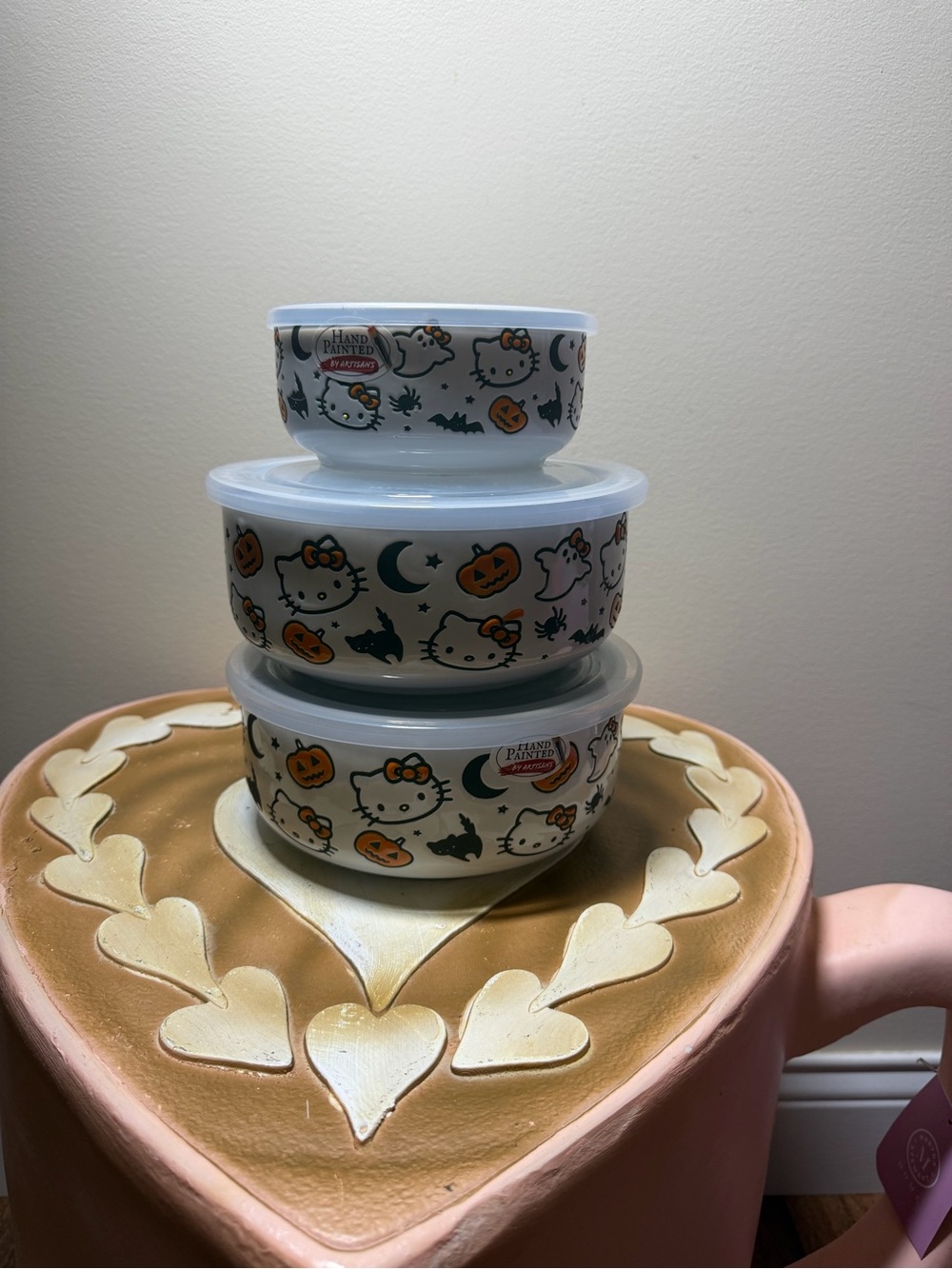2025 Hello Kitty Halloween Ceramic Bowls with Lids - White, Orange, Black
